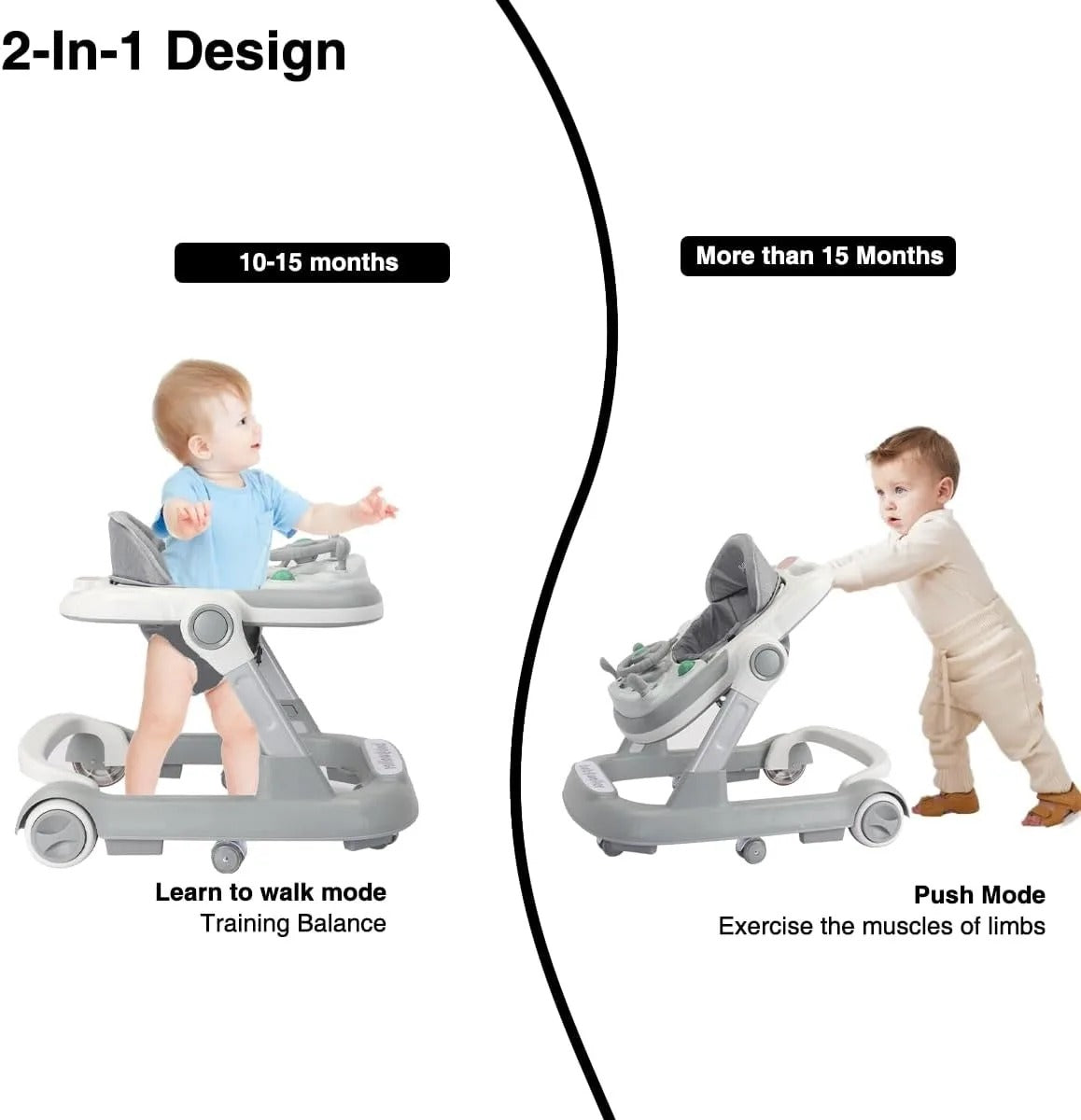 2-in-1 Baby Walker with Feeding & Music Tray