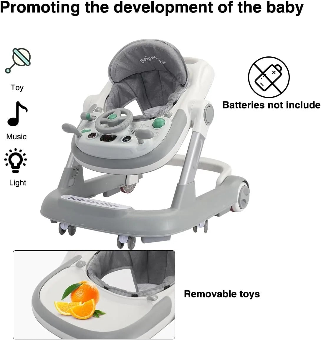 2-in-1 Baby Walker with Feeding & Music Tray