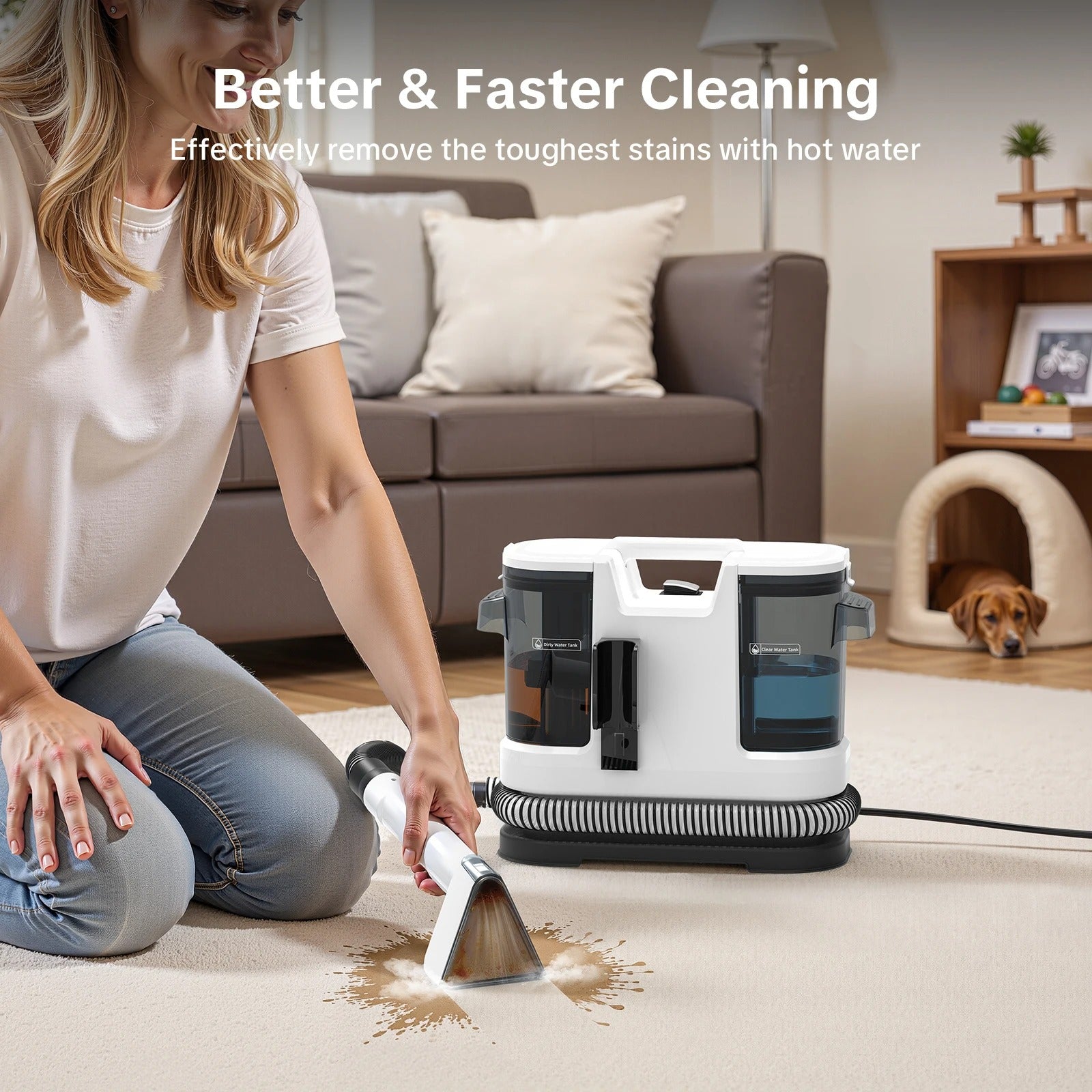 Lubluelu V8 800W Hot Water Carpet Cleaner