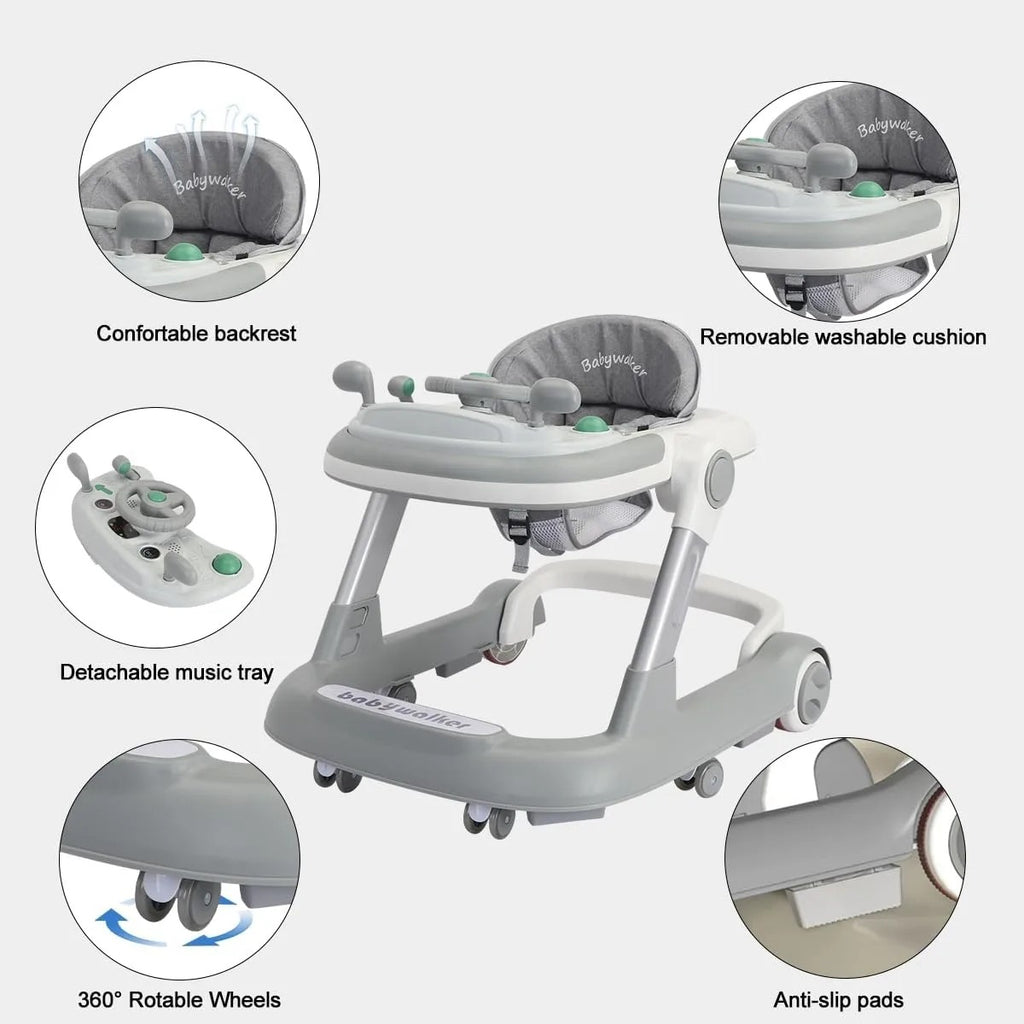 2-in-1 Baby Walker with Feeding & Music Tray