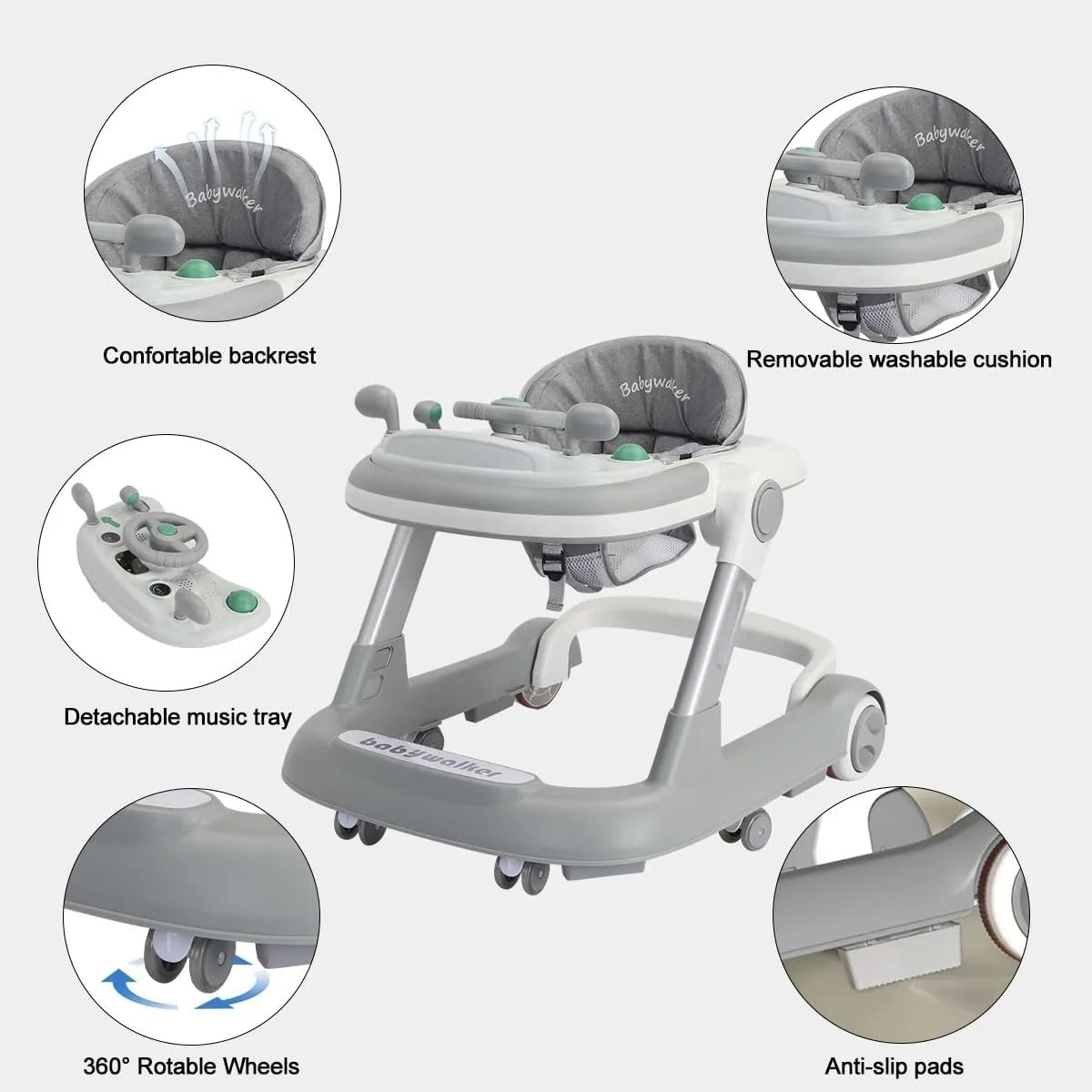 2-in-1 Baby Walker with Feeding & Music Tray